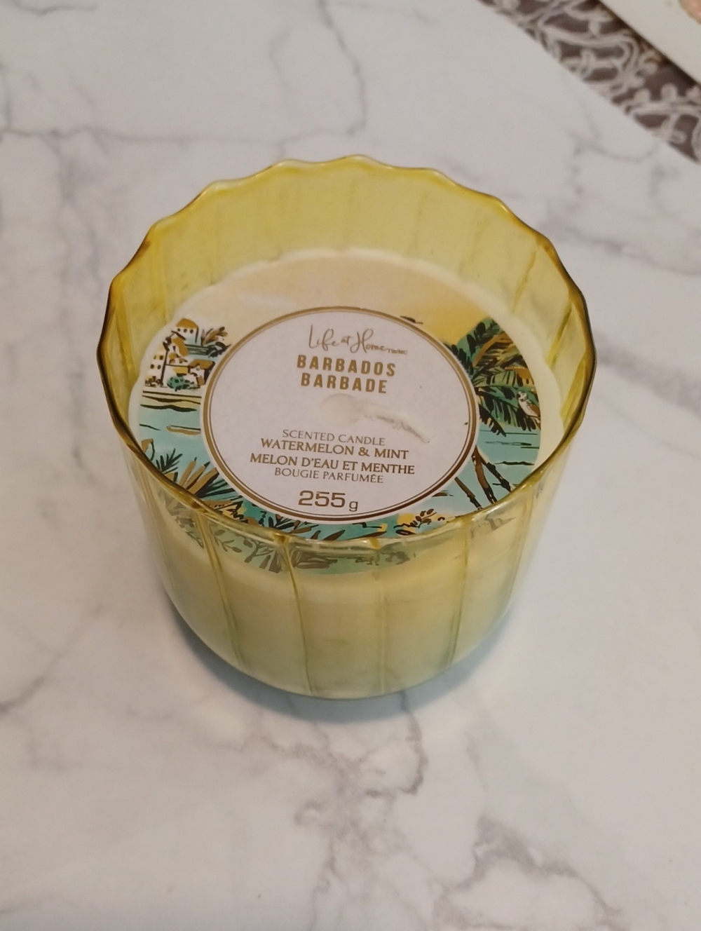 4/$40 New Yellow Glass Jar "Barbados" Scented Candle - 255 g